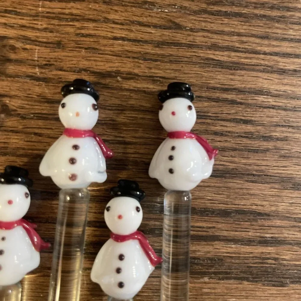 Vintage Hand Blown Glass Christmas Swizzle Sticks Cocktail Stirrers Set of 6